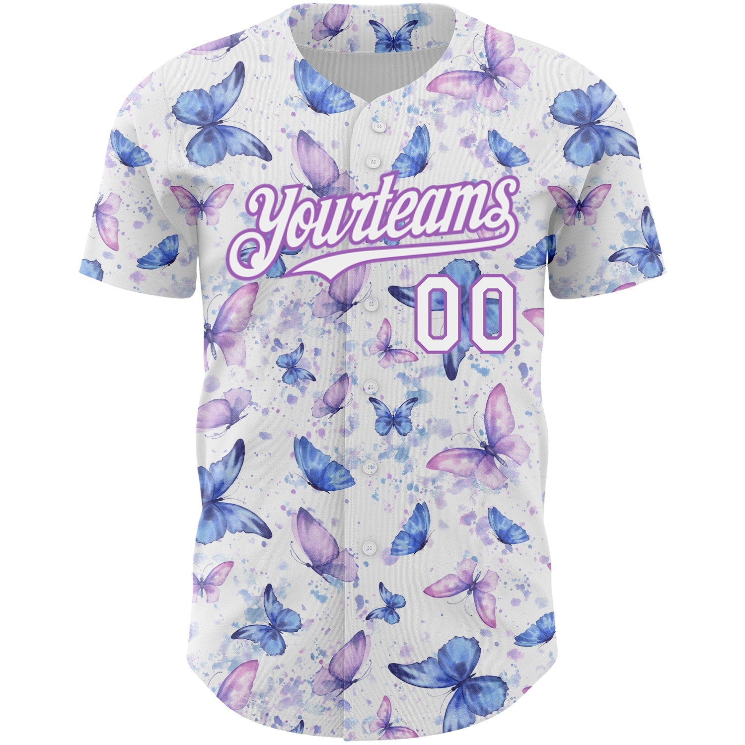 Custom White Medium Purple 3D Pattern Design Animal Butterfly Authentic Baseball Jersey view 2