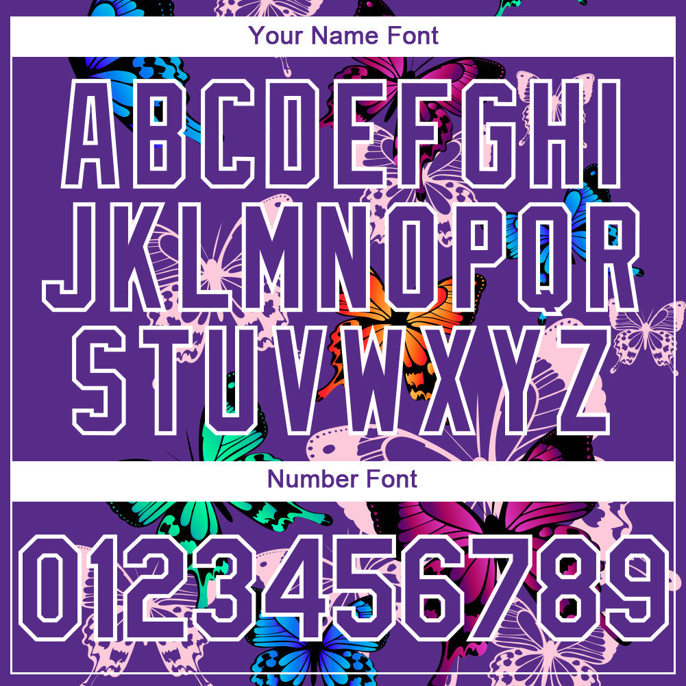 Custom Purple White 3D Pattern Design Animal Butterfly Authentic Baseball Jersey view 5