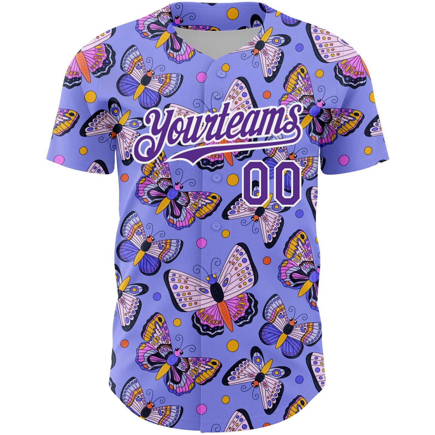 Custom Medium Purple Purple-White 3D Pattern Design Animal Butterfly Authentic Baseball Jersey view 2