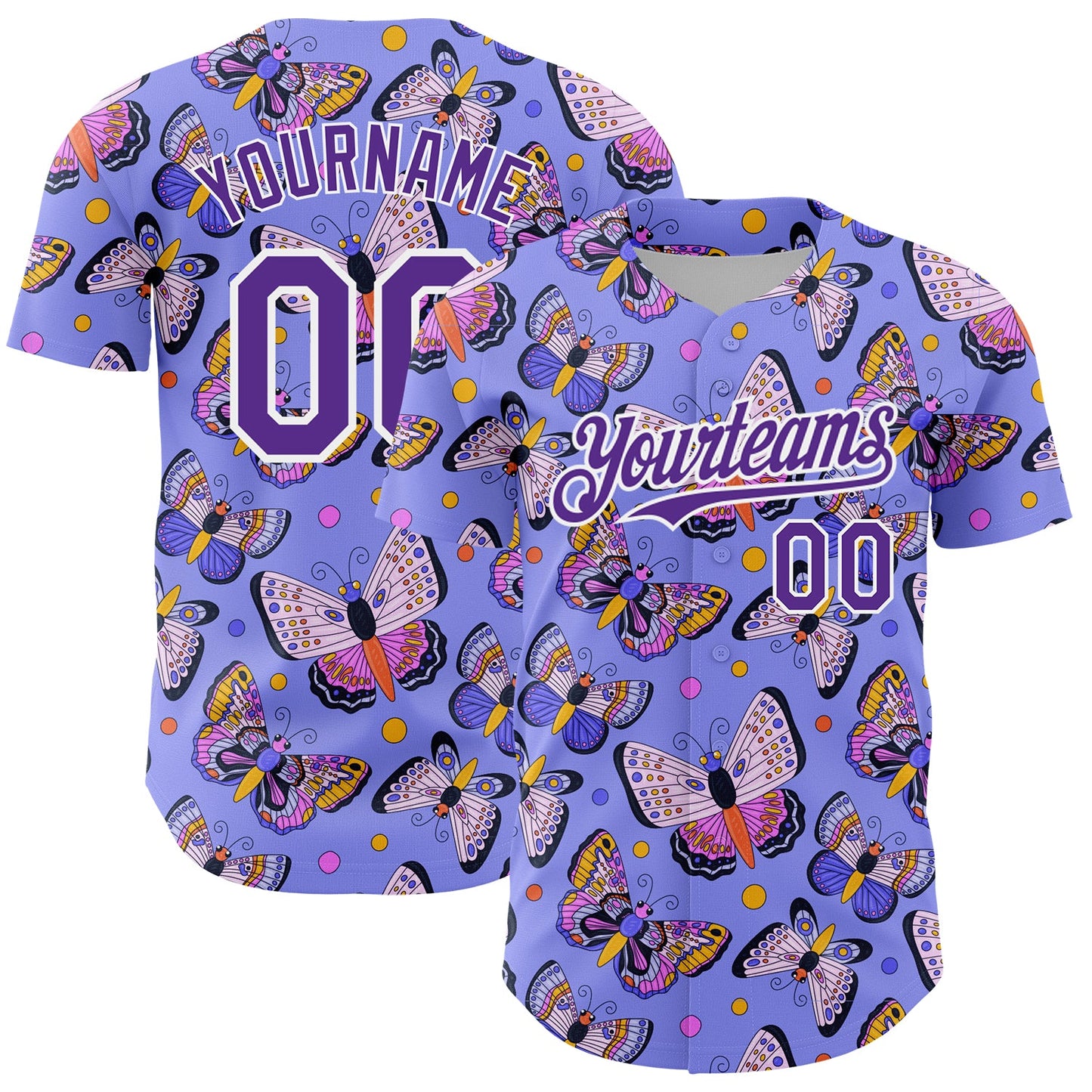 Custom Medium Purple Purple-White 3D Pattern Design Animal Butterfly Authentic Baseball Jersey - Main View