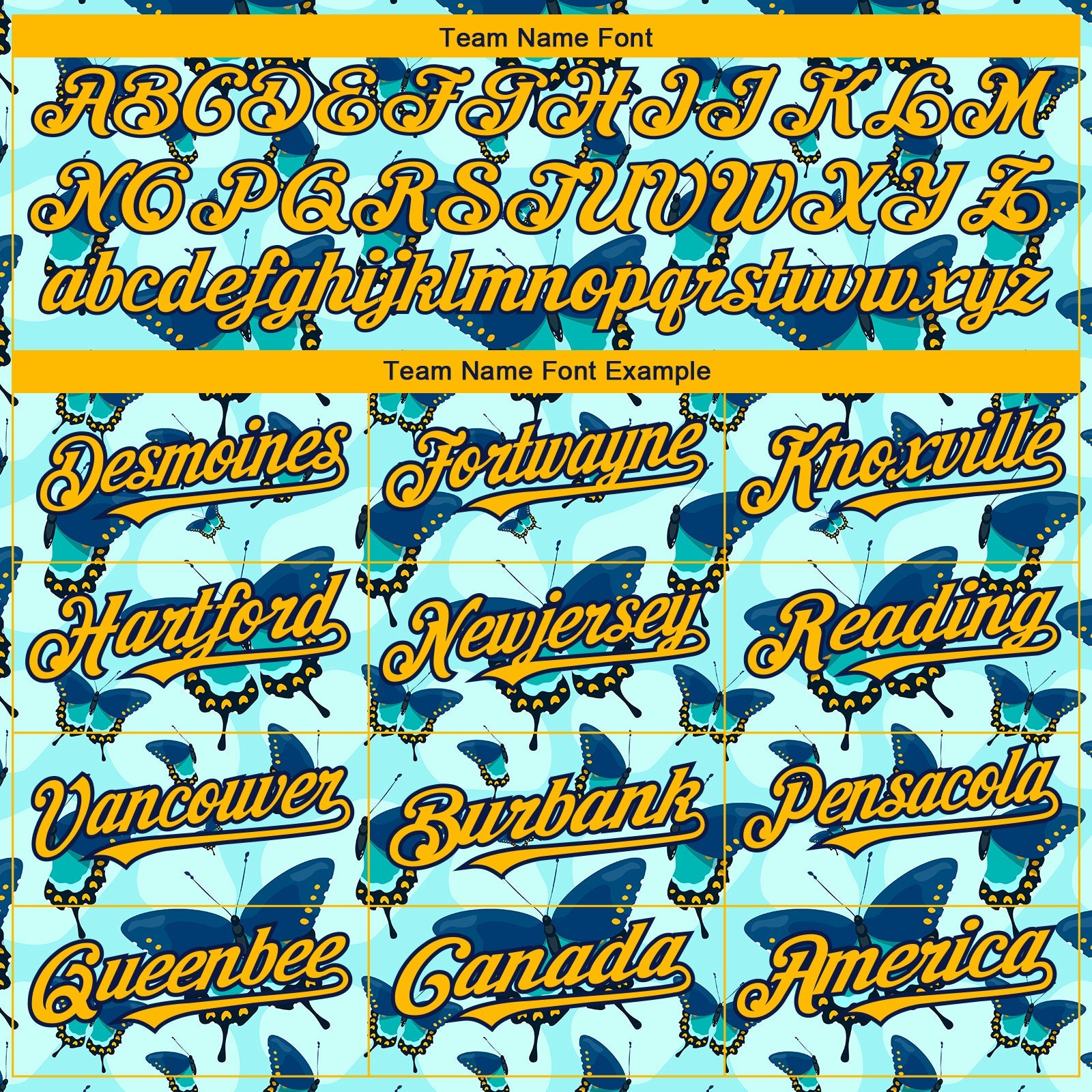Custom Ice Blue Gold-Navy 3D Pattern Design Animal Butterfly Authentic Baseball Jersey view 4