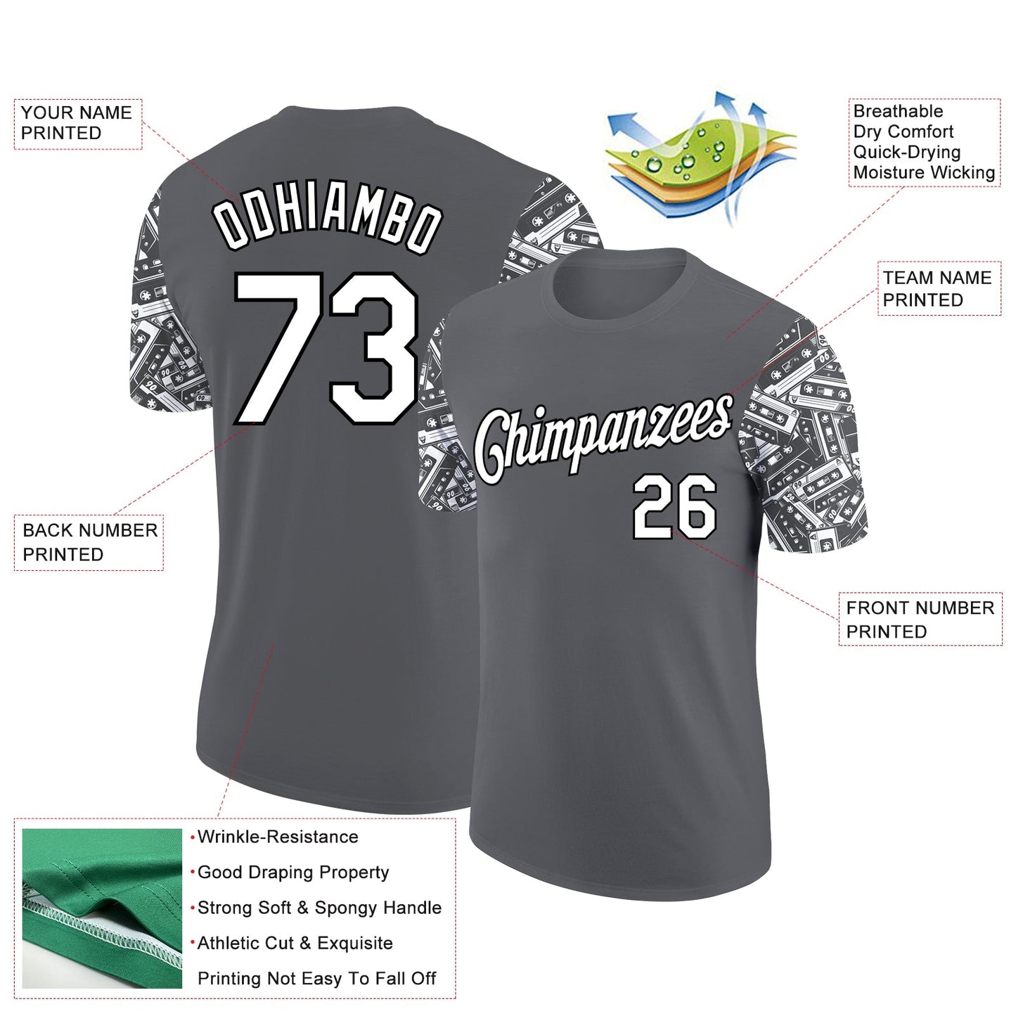 Custom Steel Gray White-Black 3D Pattern Design Vintage Military Weapon Performance T-Shirt view 2