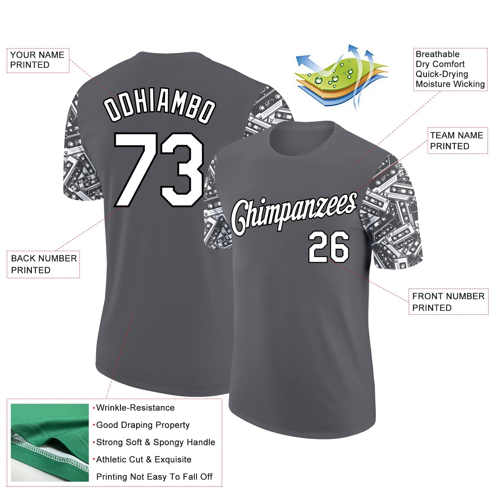 Custom Steel Gray White-Black 3D Pattern Design Vintage Military Weapon Performance T-Shirt view 2
