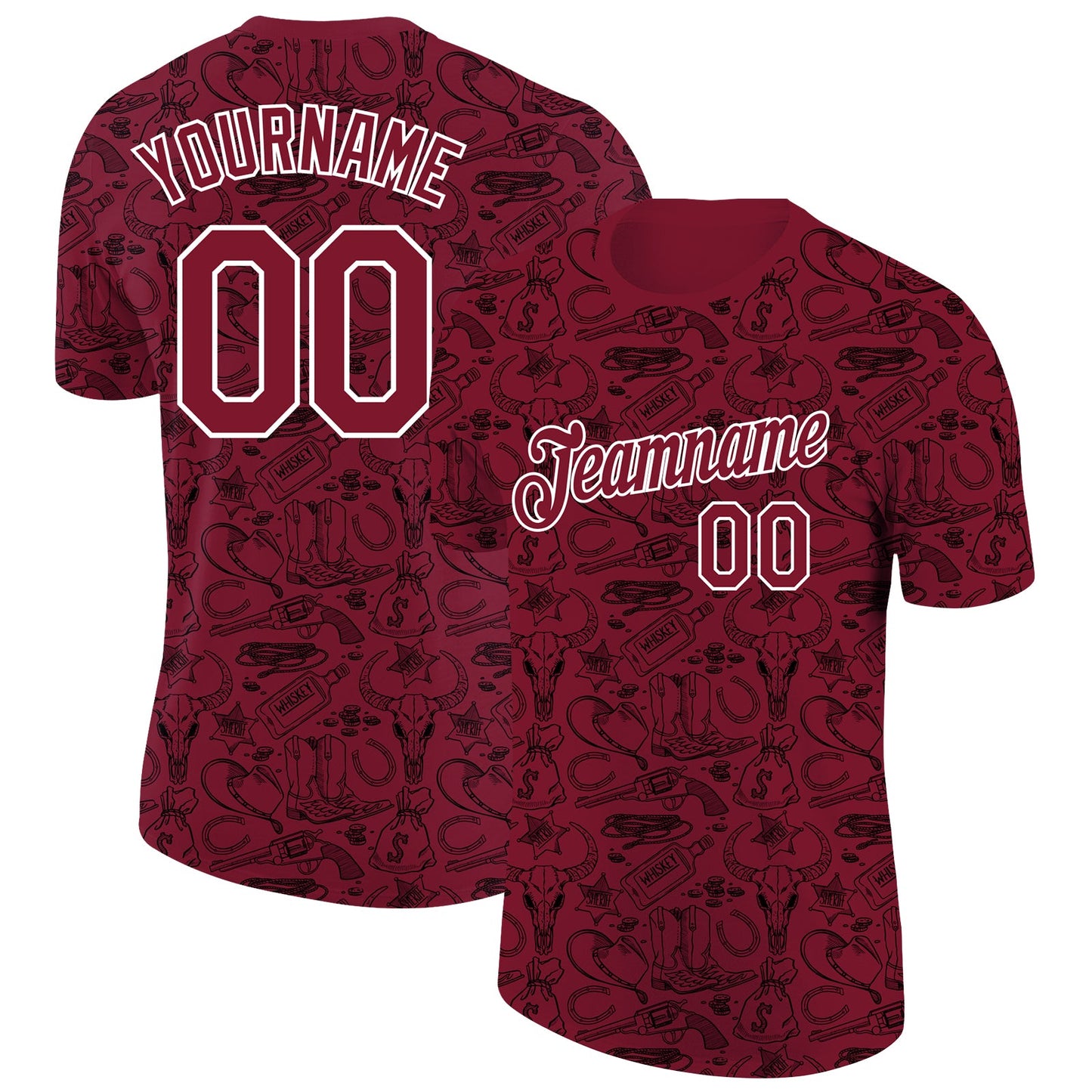 Custom Crimson White 3D Pattern Design Cowboy Accessory Performance T-Shirt - Main View