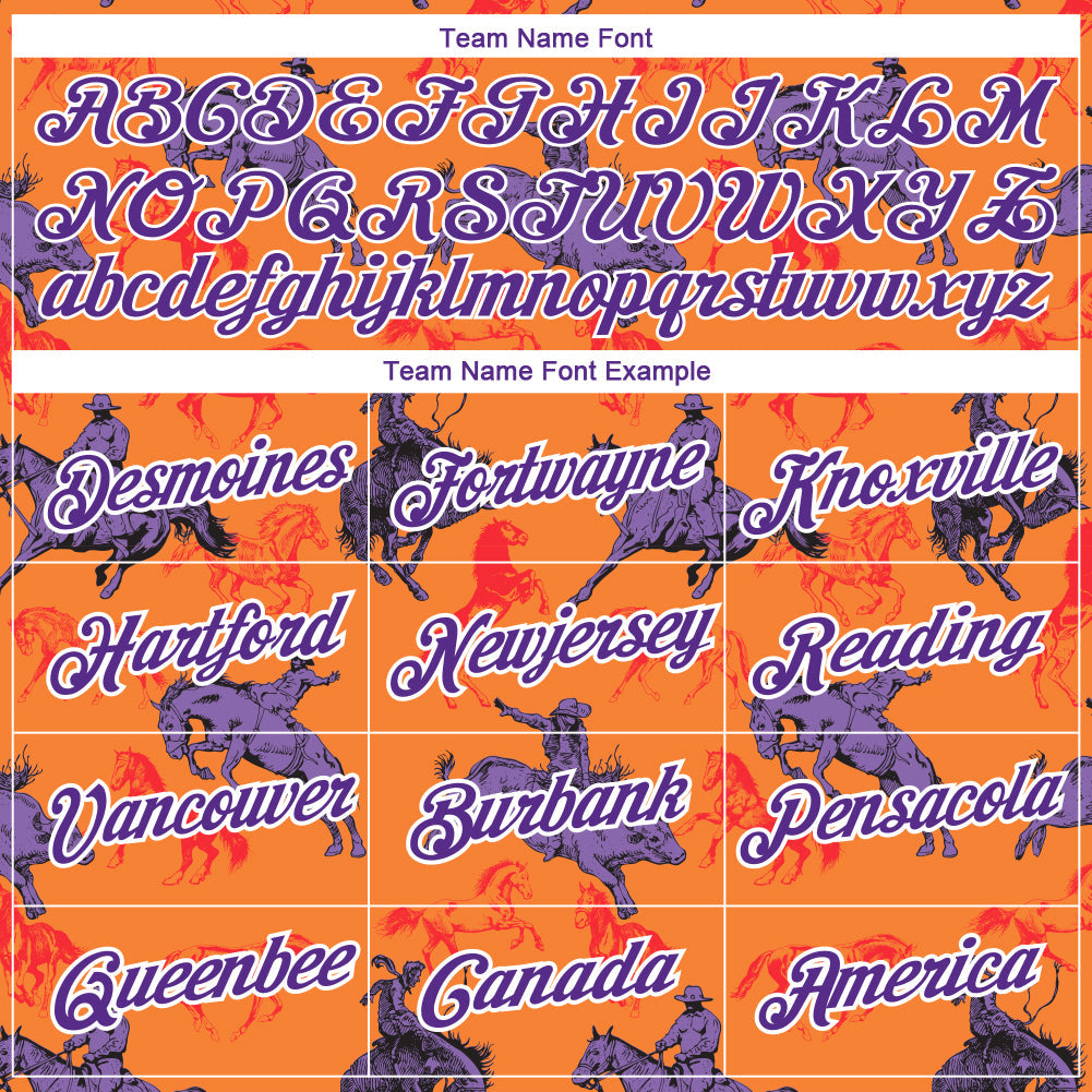 Custom Orange Purple-White 3D Pattern Design Cowboy Rodeo Performance T-Shirt view 3