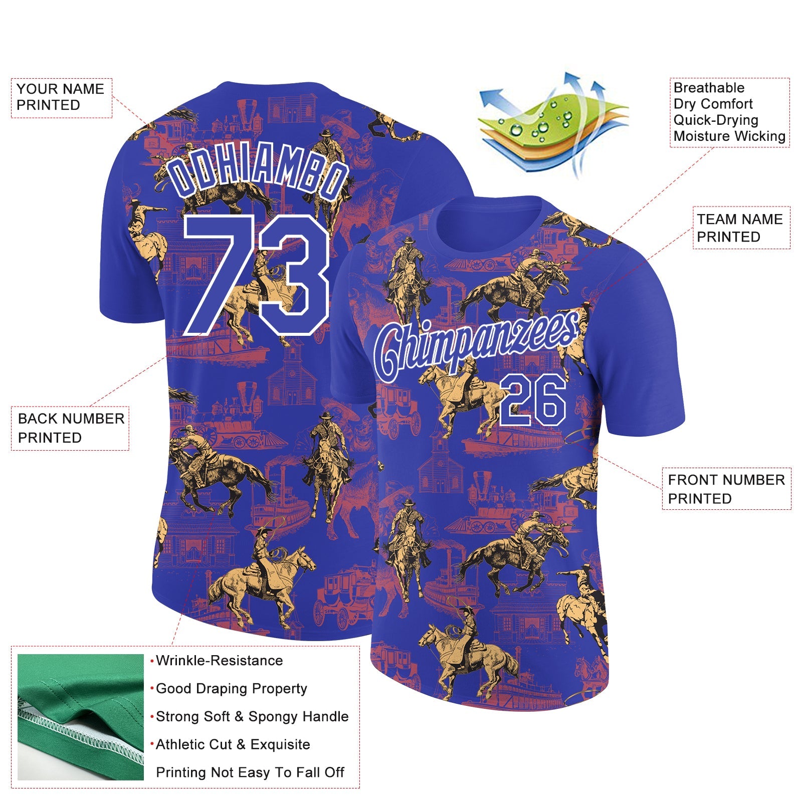 Custom Dark Purple White 3D Pattern Design Cowboy Rodeo Performance T-Shirt view 2