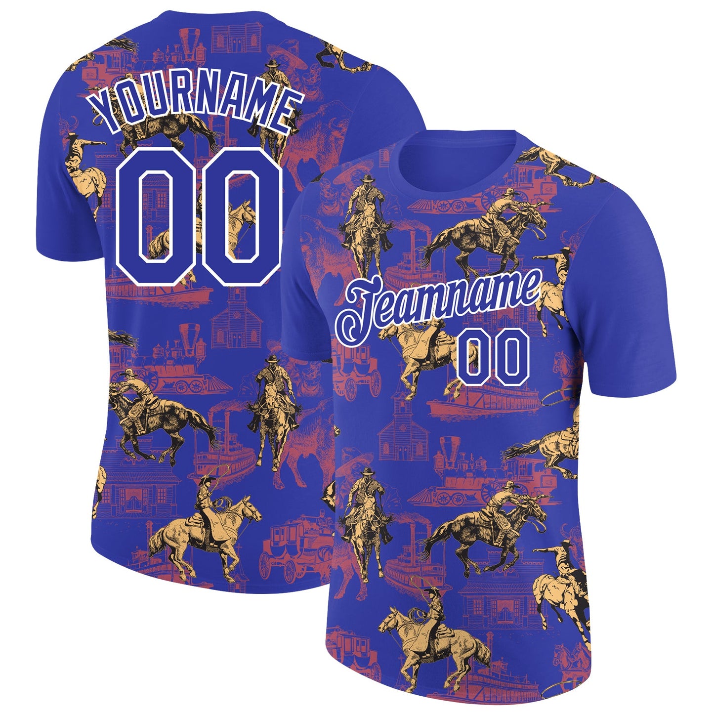 Custom Dark Purple White 3D Pattern Design Cowboy Rodeo Performance T-Shirt - Main View