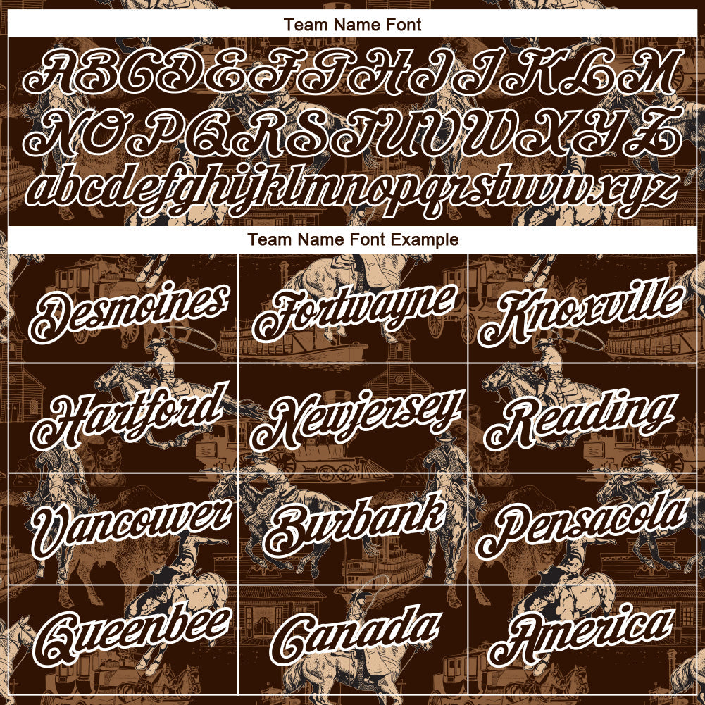Custom Brown White 3D Pattern Design Cowboy Rodeo Performance T-Shirt view 3
