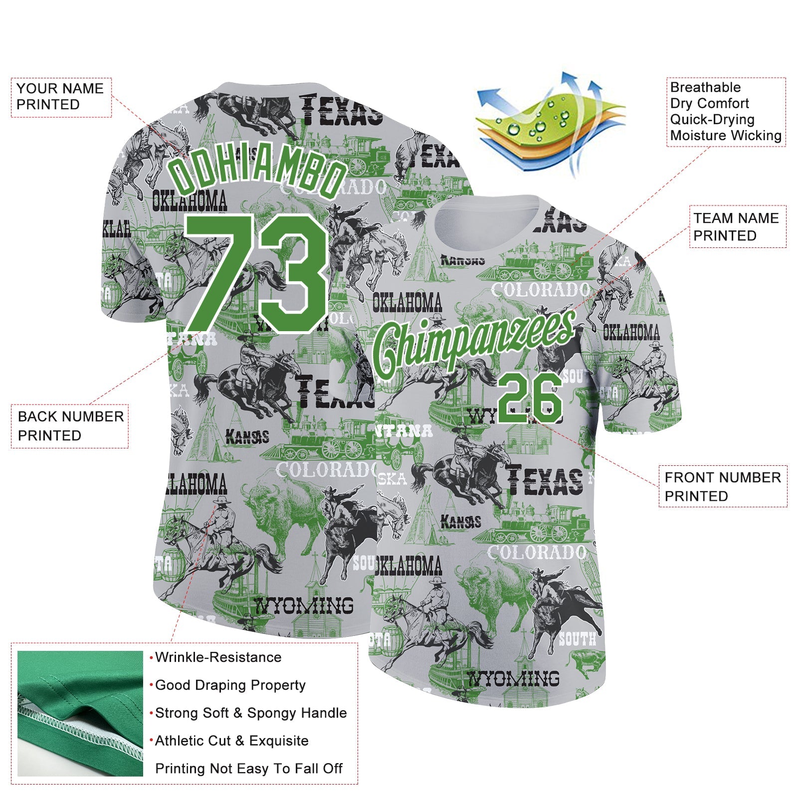 Custom White Aurora Green 3D Pattern Design Cowboy Rodeo Performance T-Shirt view 2