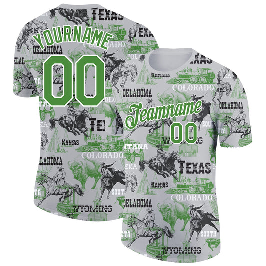 Custom White Aurora Green 3D Pattern Design Cowboy Rodeo Performance T-Shirt - Main View