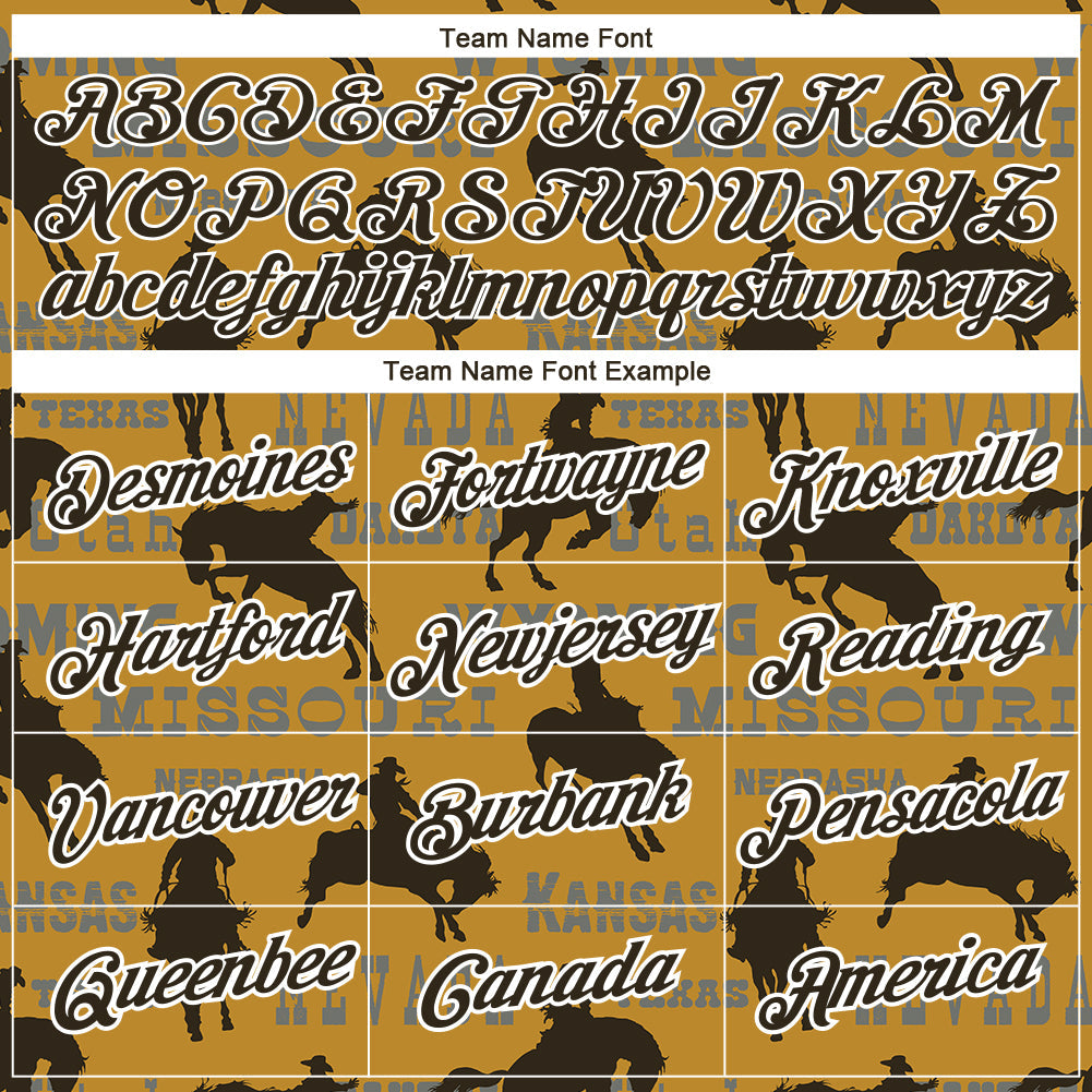 Custom Old Gold Black-White 3D Pattern Design Cowboy Rodeo Performance T-Shirt view 3