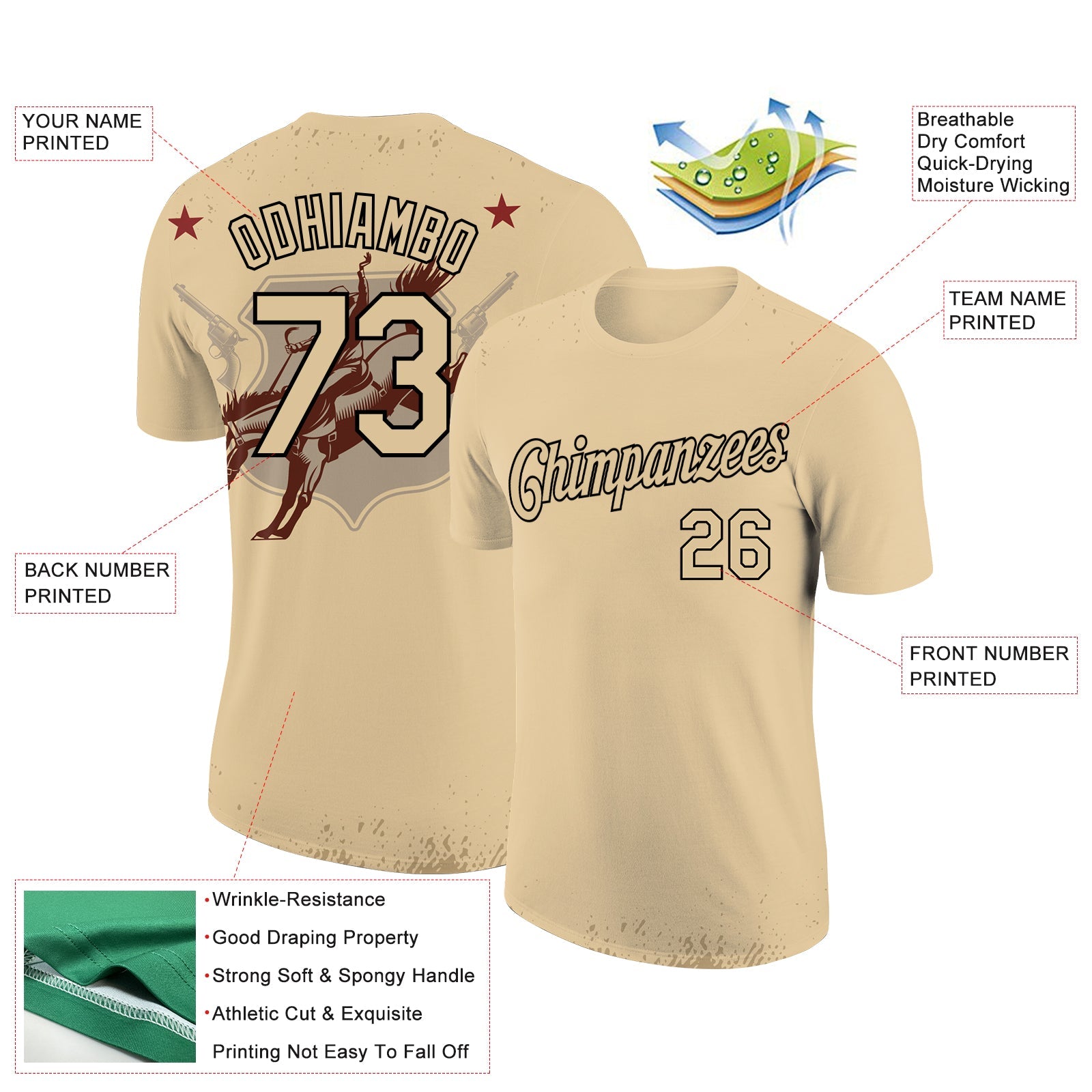 Custom City Cream Black 3D Pattern Design Cowboy Rodeo Performance T-Shirt view 2