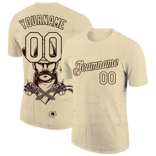 Custom Cream Black 3D Pattern Design Cowboy Performance T-Shirt - Main View