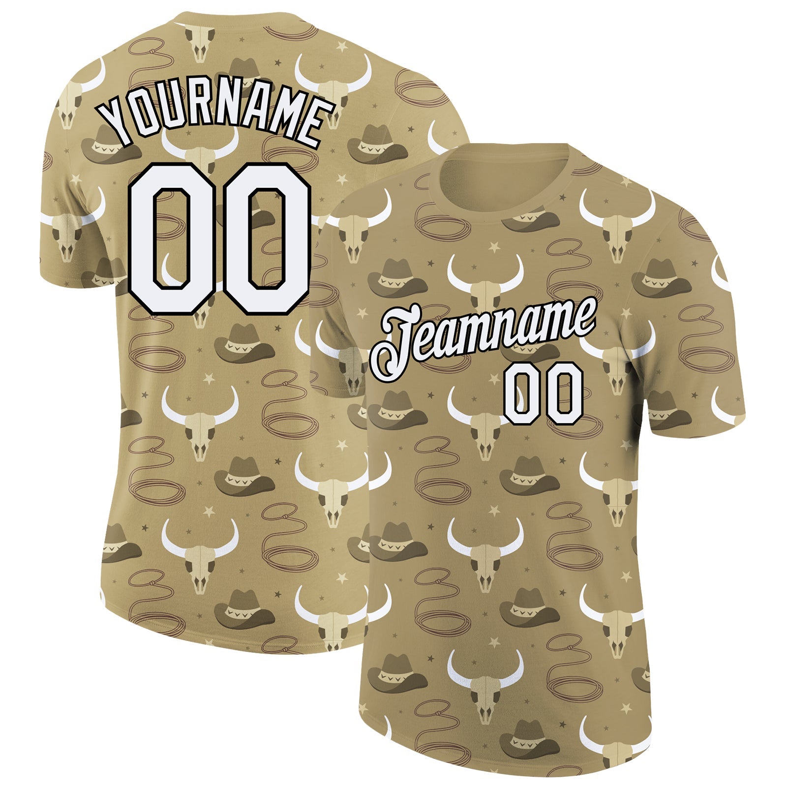 Custom Vegas Gold White Black 3D Pattern Design Cowboy Accessory Performance T-Shirt - Main View