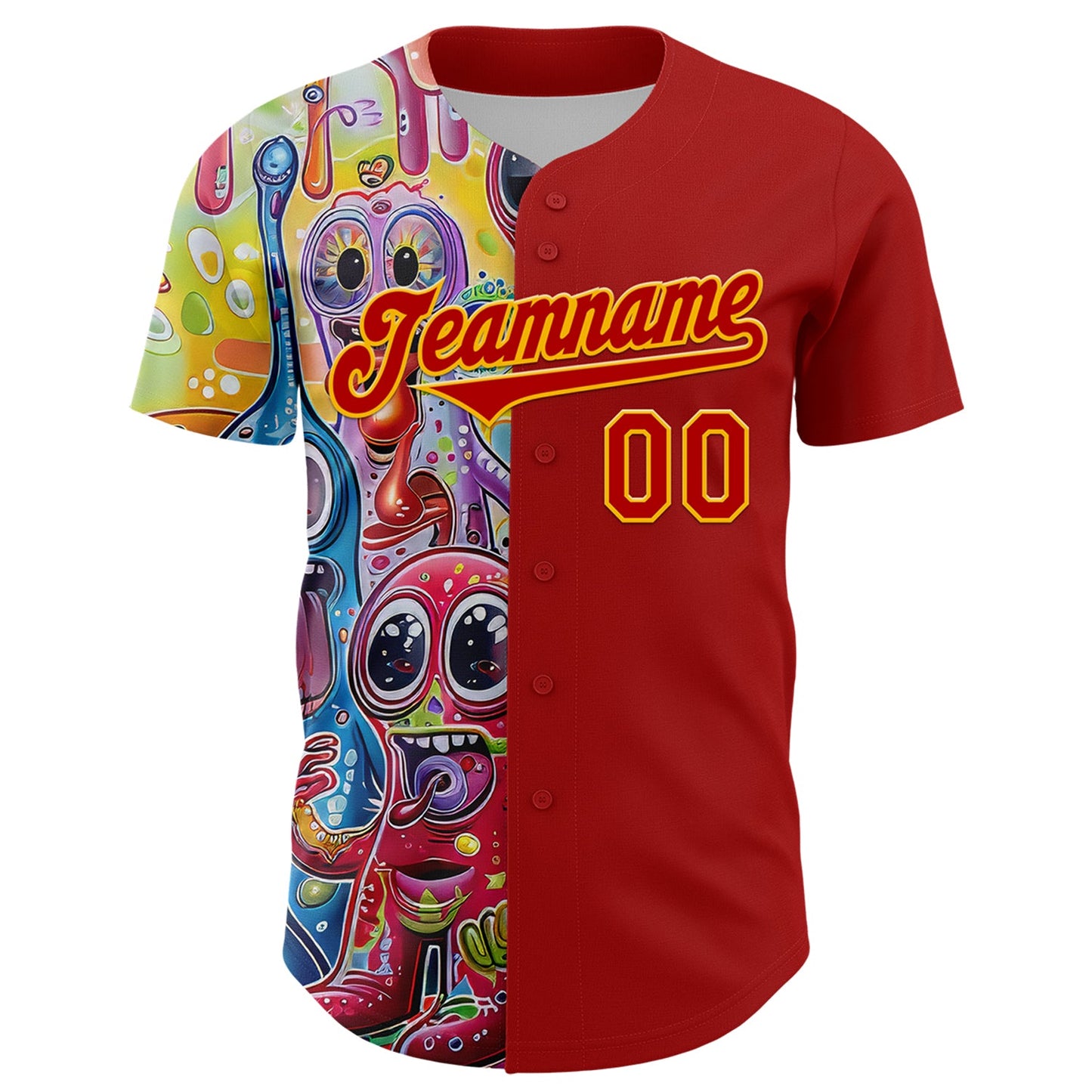 Custom Red Gold 3D Pattern Design Rave Funny Monster Authentic Baseball Jersey view 2