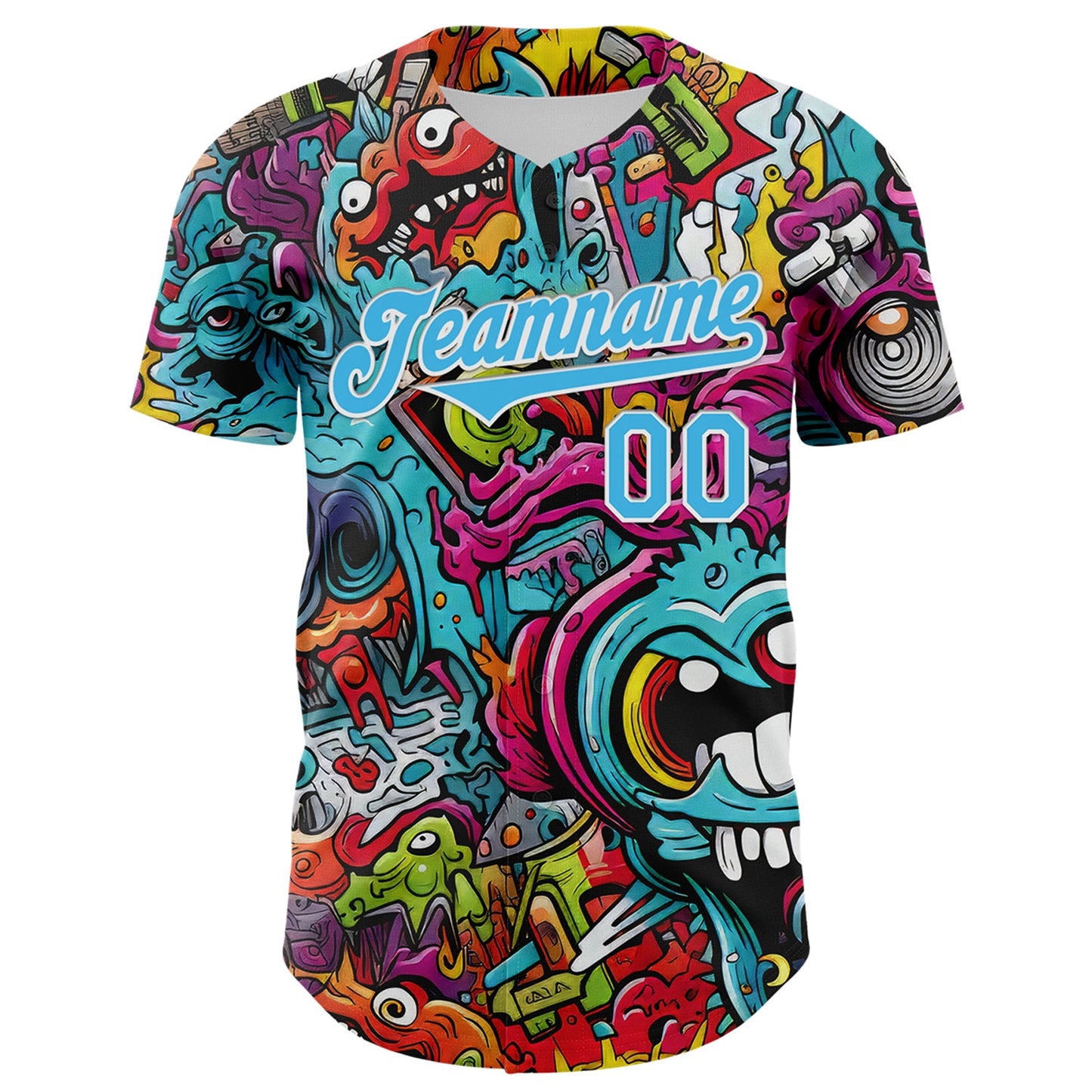 Custom White Sky Blue 3D Pattern Design Rave Psychedelic Authentic Baseball Jersey view 2