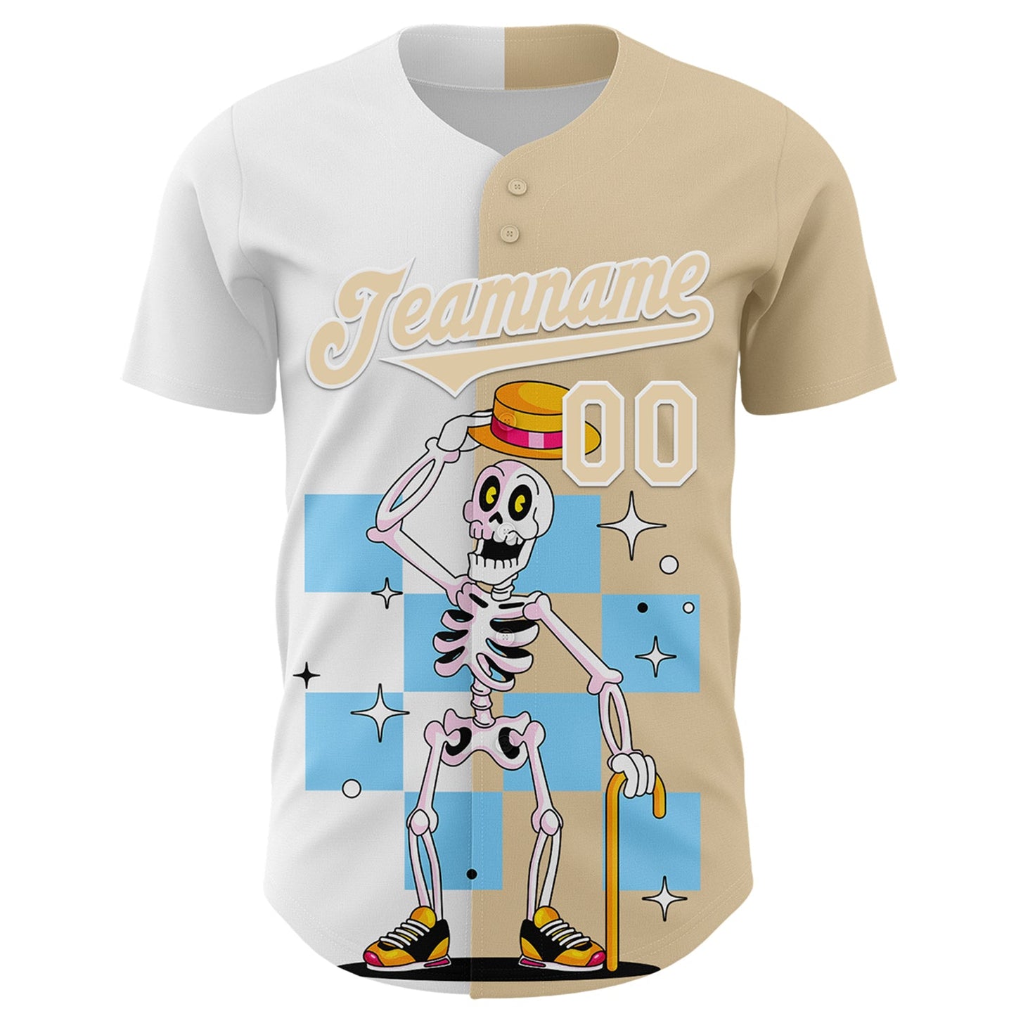 Custom City Cream White 3D Pattern Design Rave Skeleton Authentic Baseball Jersey view 2