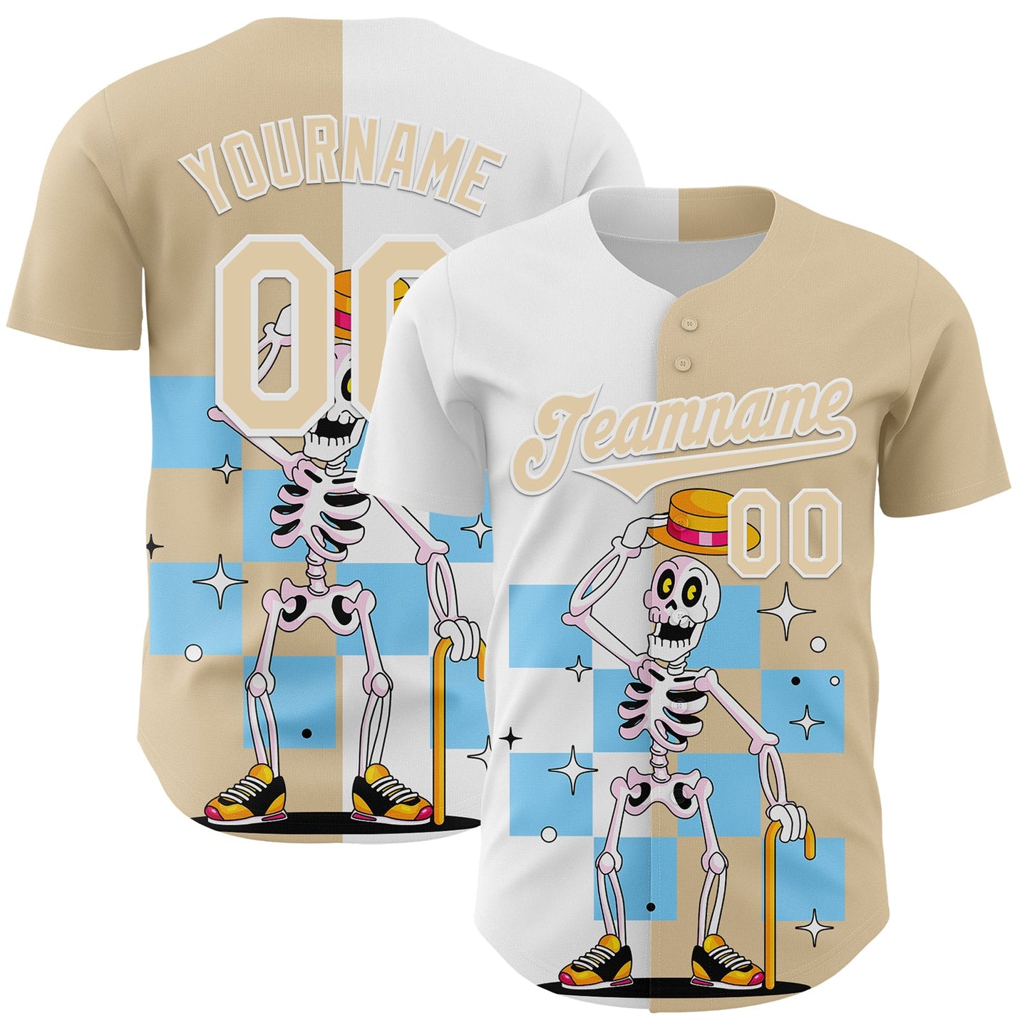 Custom City Cream White 3D Pattern Design Rave Skeleton Authentic Baseball Jersey - Main View