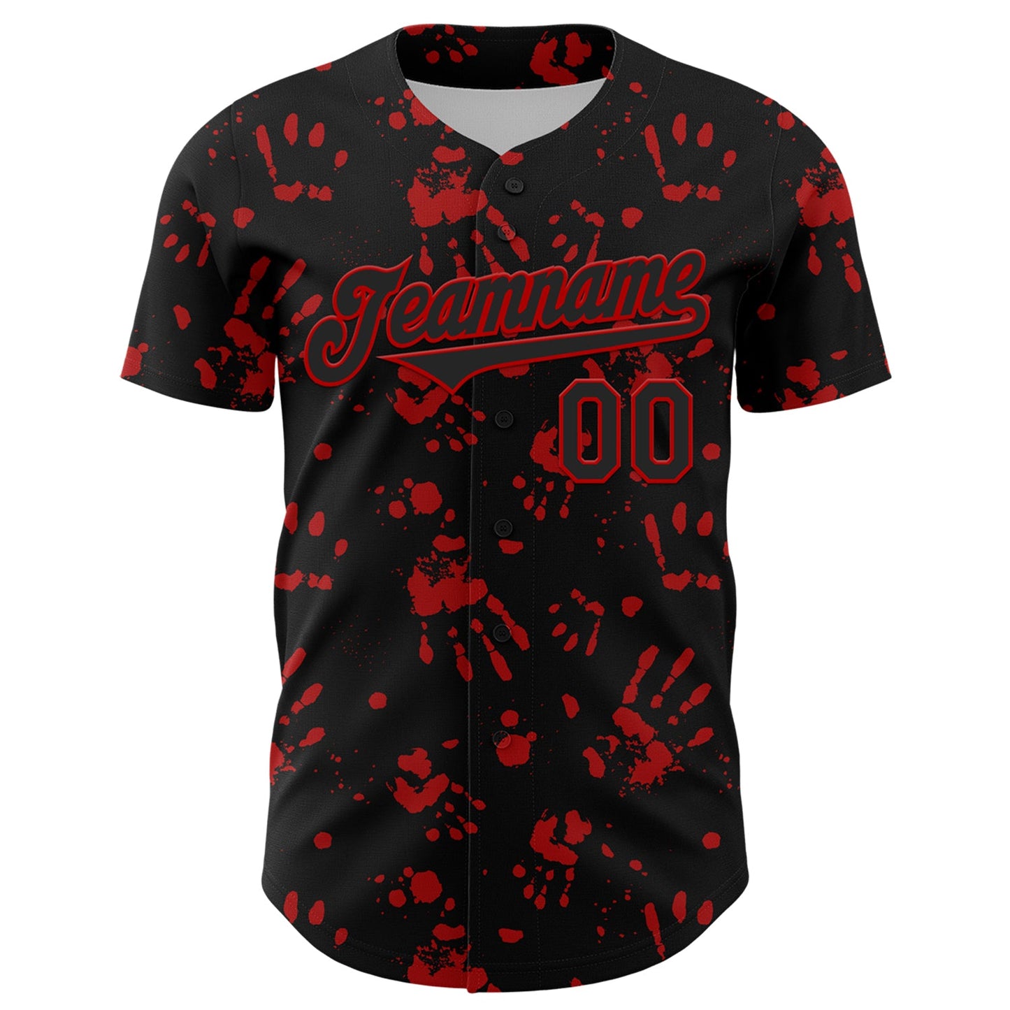 Custom Black Red 3D Pattern Design Rave Bloody Handprint Authentic Baseball Jersey view 2