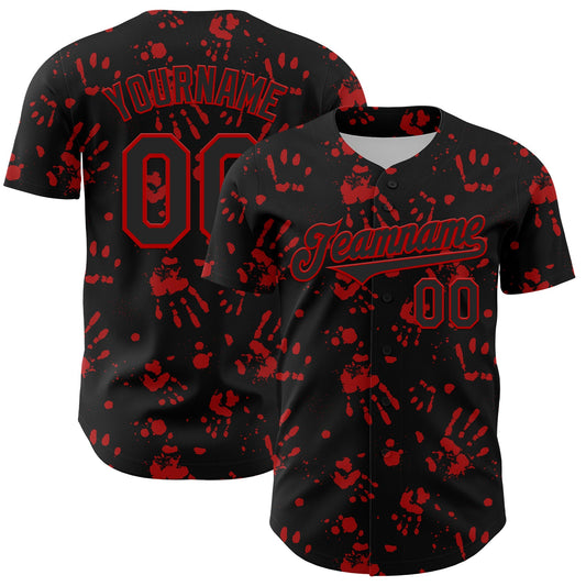 Custom Black Red 3D Pattern Design Rave Bloody Handprint Authentic Baseball Jersey - Main View