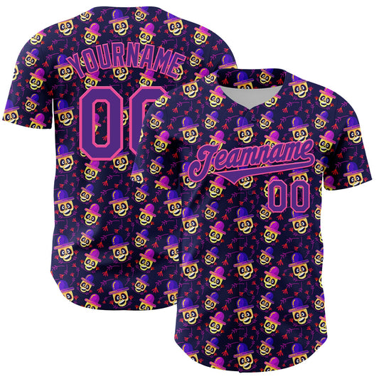 Custom Purple Pink 3D Pattern Design Rave Skull Authentic Baseball Jersey - Main View