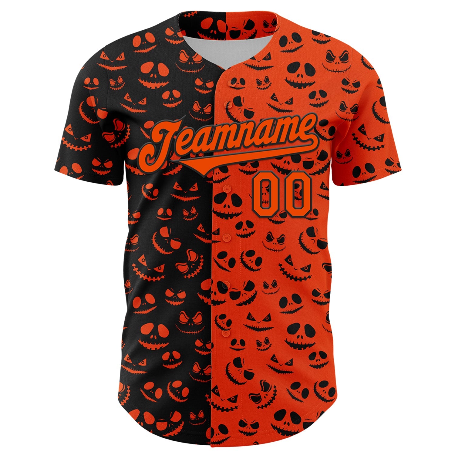 Custom Orange Black 3D Pattern Design Rave Halloween Pumpkin Authentic Baseball Jersey view 2