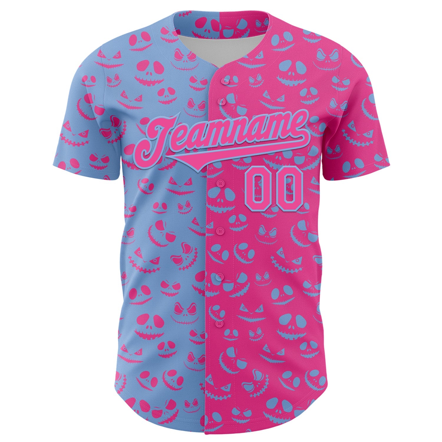 Custom Pink Light Blue 3D Pattern Design Rave Halloween Pumpkin Authentic Baseball Jersey view 2