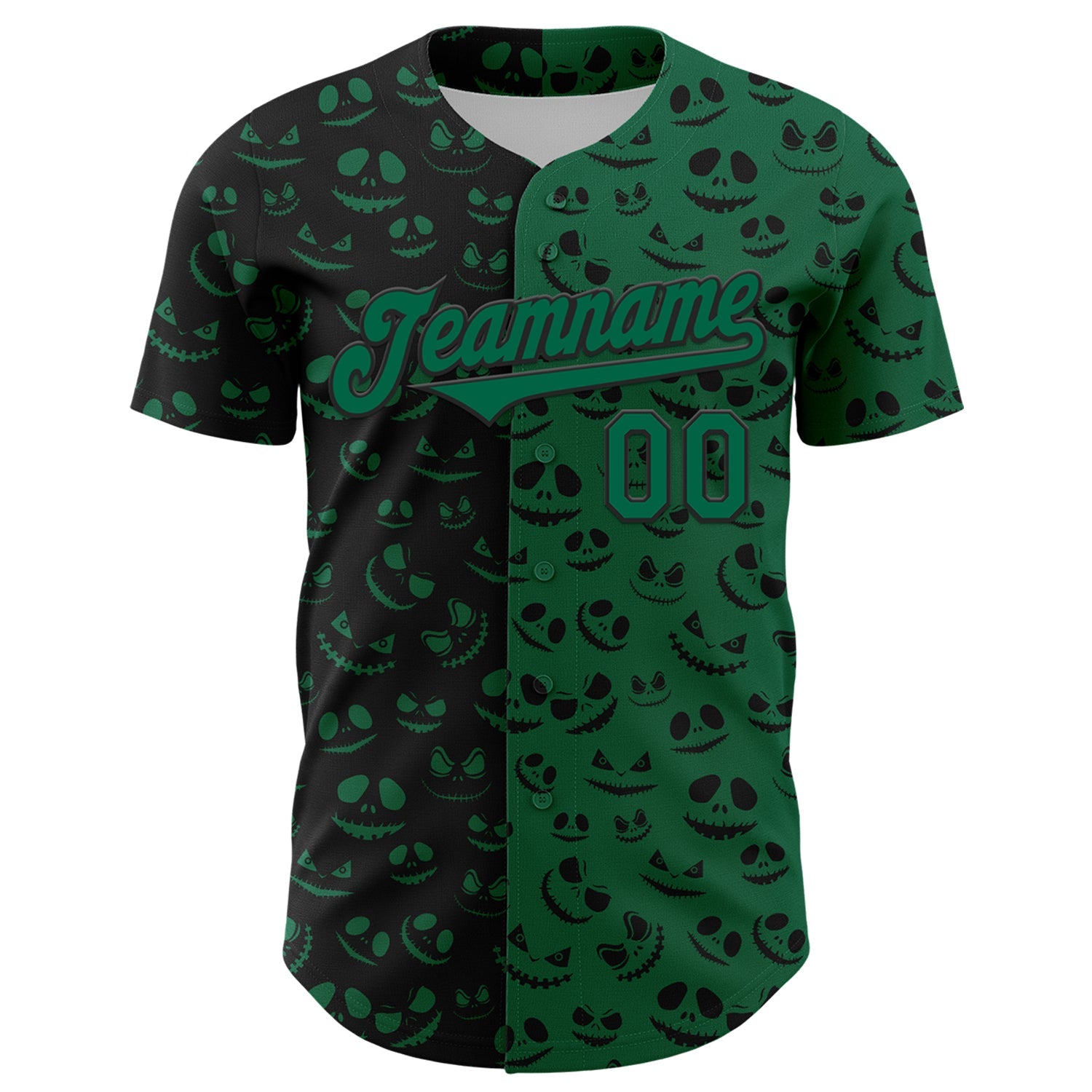 Custom Kelly Green Black 3D Pattern Design Rave Halloween Pumpkin Authentic Baseball Jersey view 2