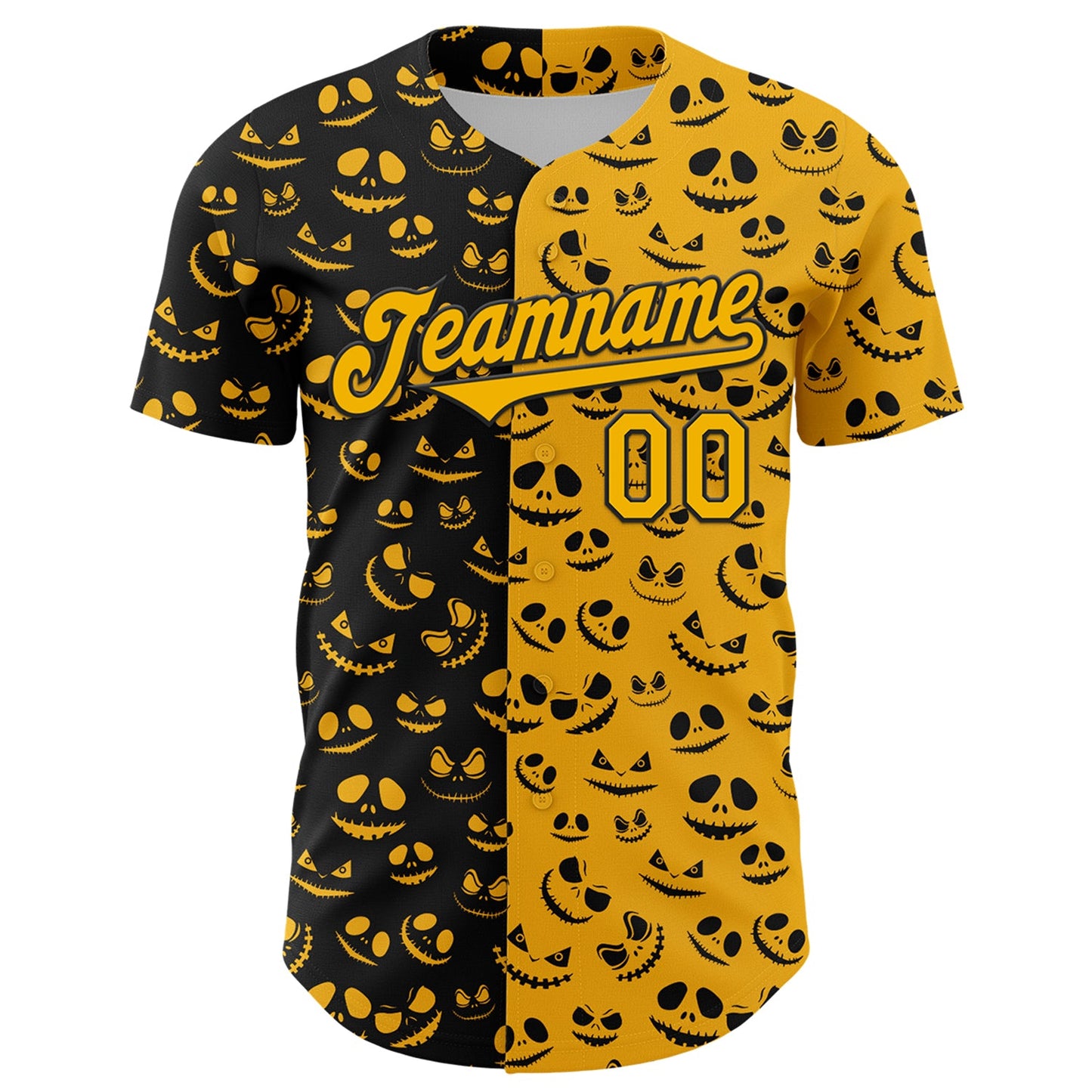Custom Gold Black 3D Pattern Design Rave Halloween Pumpkin Authentic Baseball Jersey view 2