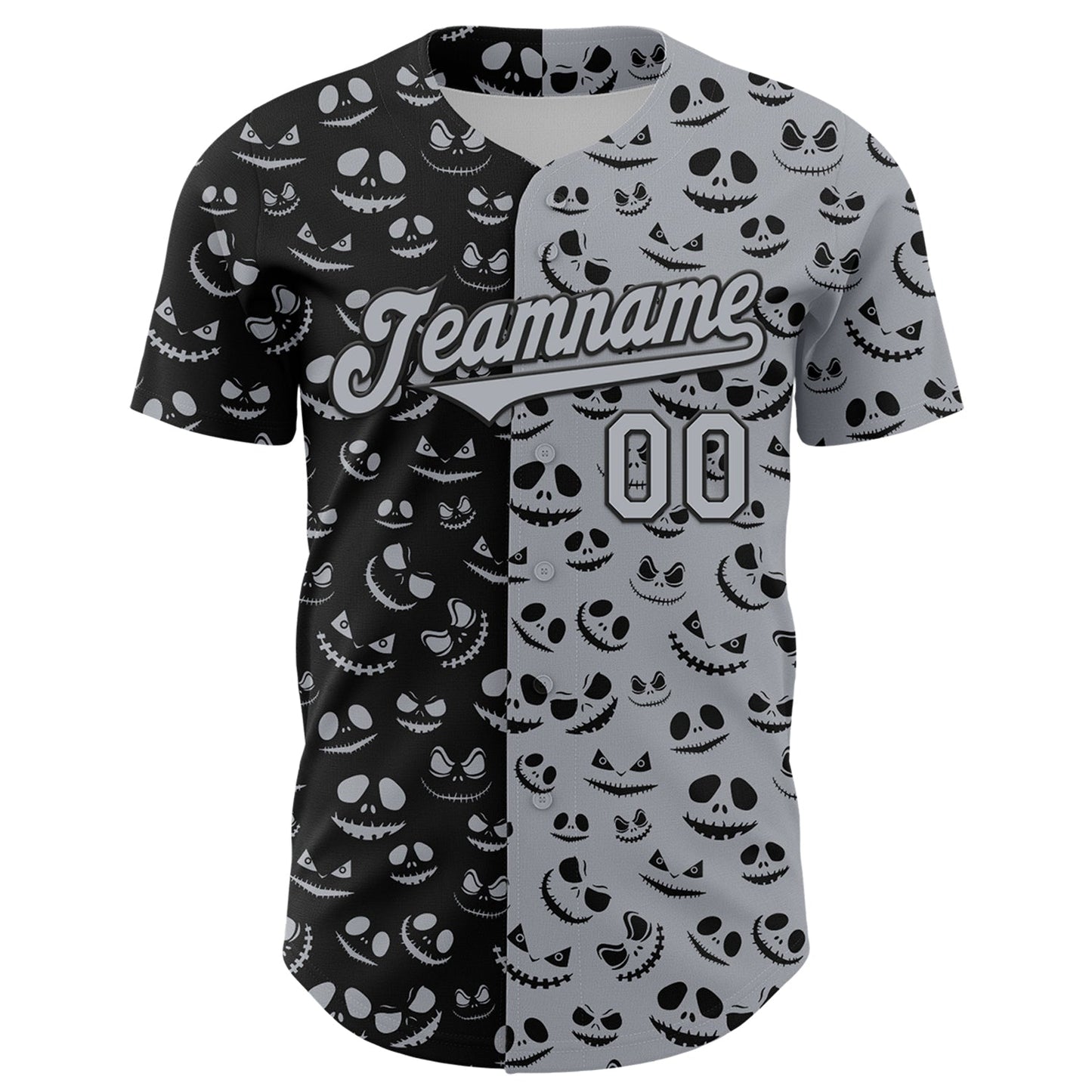 Custom Gray Black 3D Pattern Design Rave Halloween Pumpkin Authentic Baseball Jersey view 2