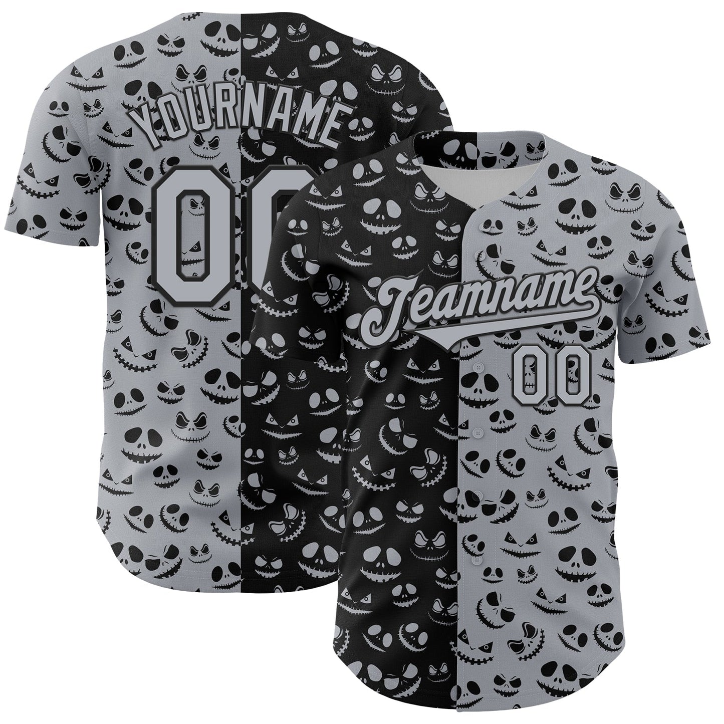 Custom Gray Black 3D Pattern Design Rave Halloween Pumpkin Authentic Baseball Jersey - Main View
