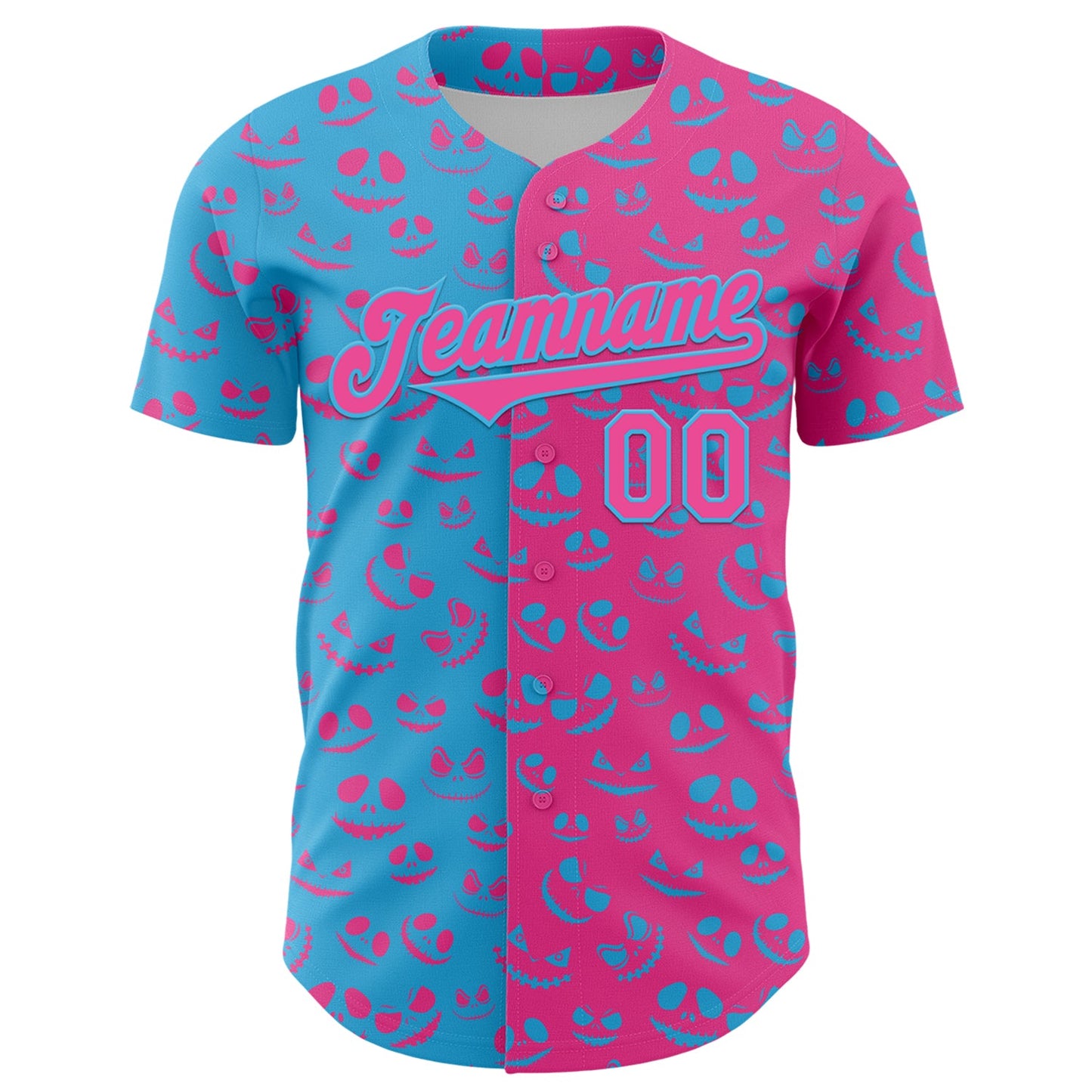 Custom Pink Sky Blue 3D Pattern Design Rave Halloween Pumpkin Authentic Baseball Jersey view 2