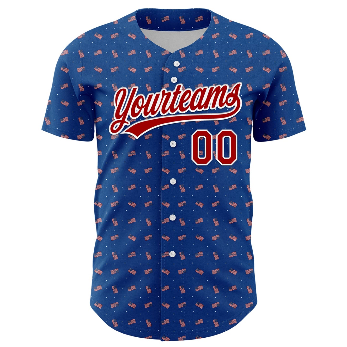 Custom Thunder Blue Red-White 3D American Flag Authentic Baseball Jersey view 2