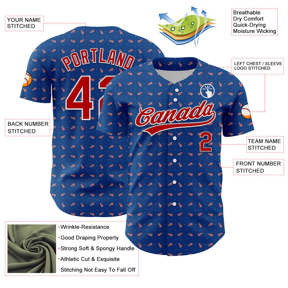 Custom Thunder Blue Red-White 3D American Flag Authentic Baseball Jersey view 3