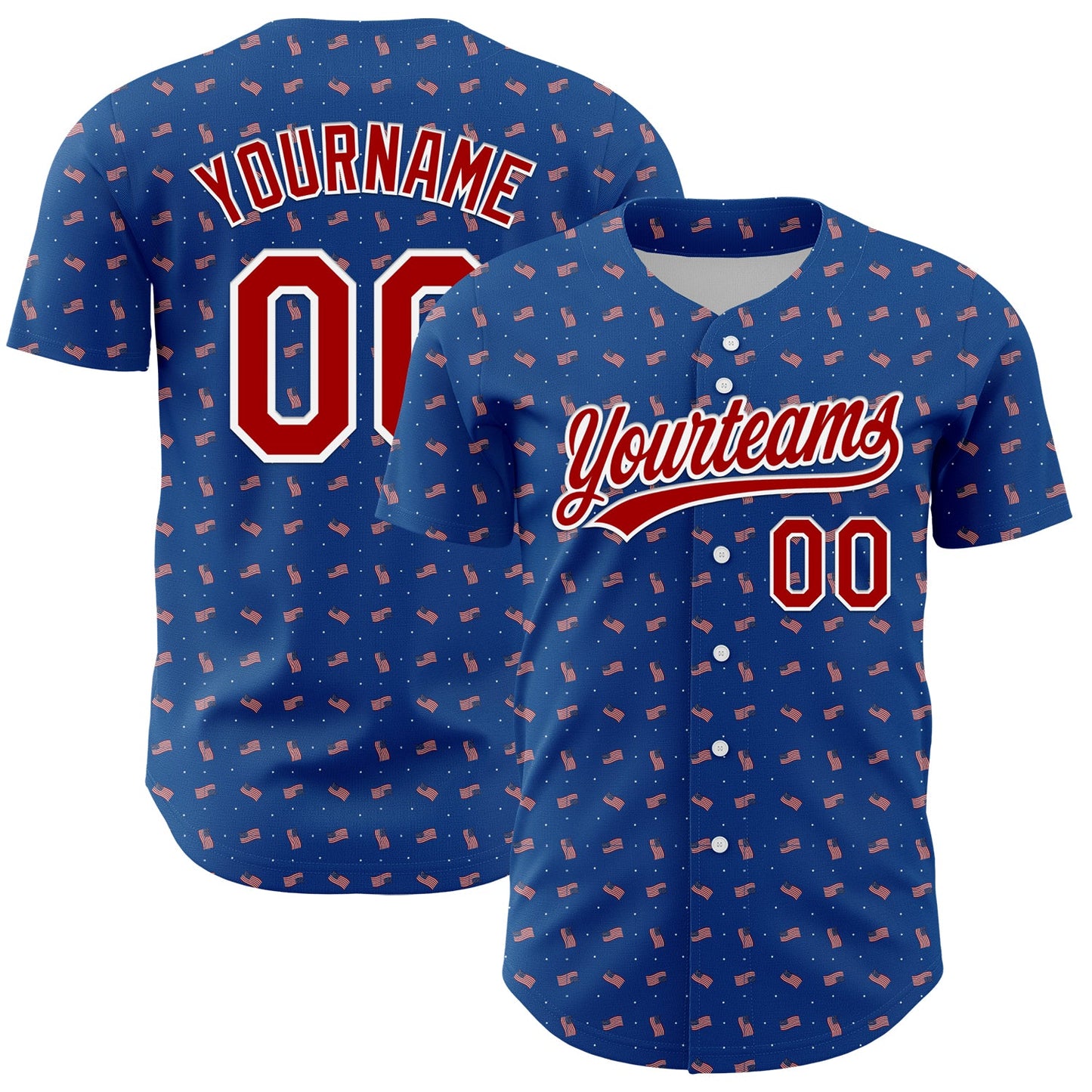 Custom Thunder Blue Red-White 3D American Flag Authentic Baseball Jersey - Main View