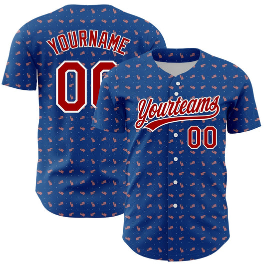 Custom Thunder Blue Red-White 3D American Flag Authentic Baseball Jersey - Main View