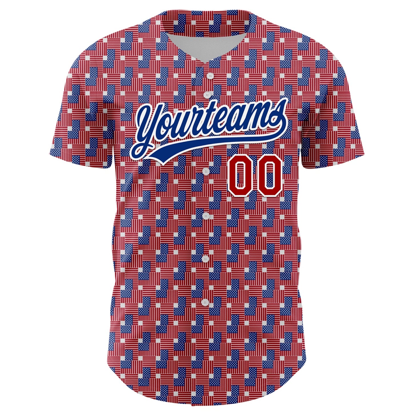 Custom Red Royal-White 3D American Flag Authentic Baseball Jersey view 2