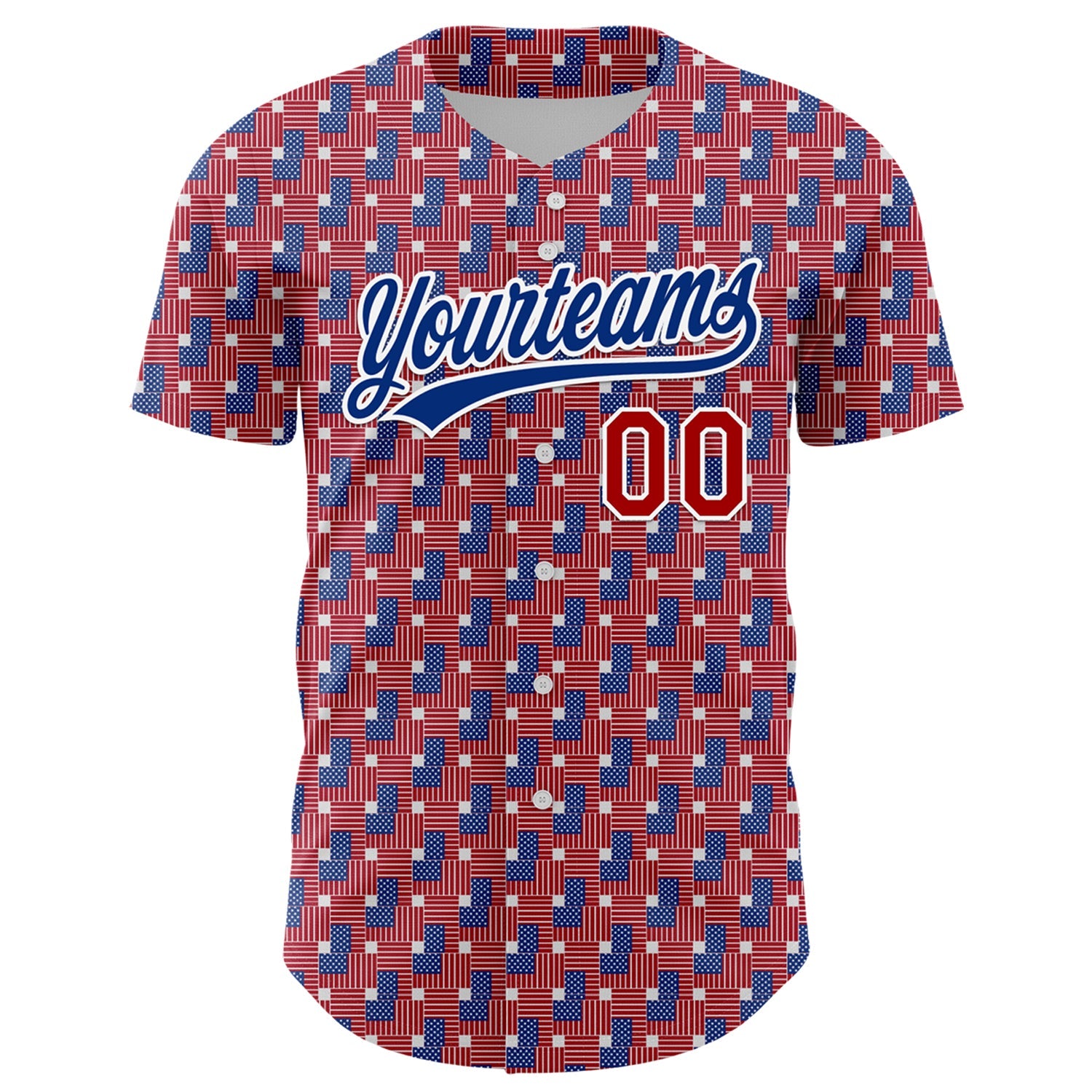 Custom Red Royal-White 3D American Flag Authentic Baseball Jersey view 2