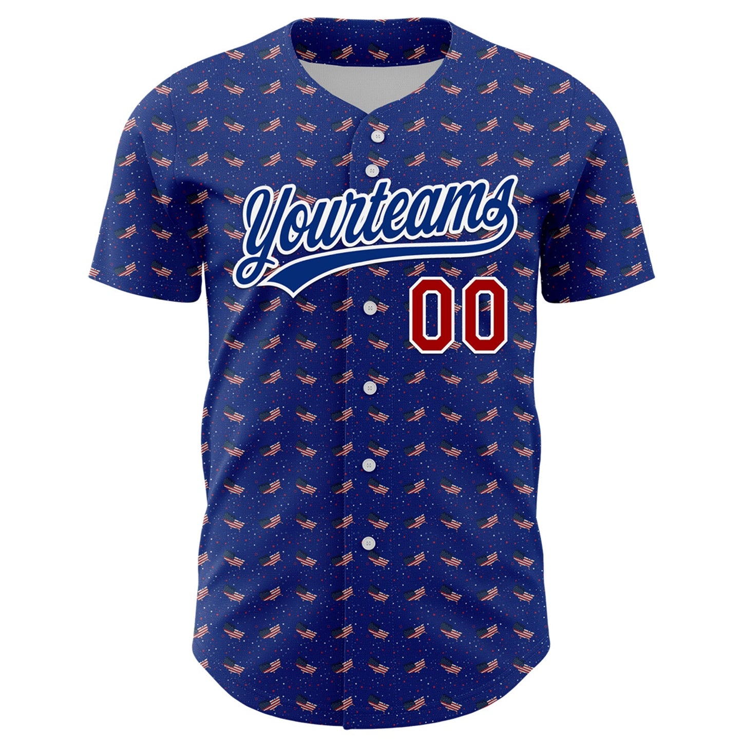 Custom Thunder Blue Red-Royal 3D American Flag Authentic Baseball Jersey view 2