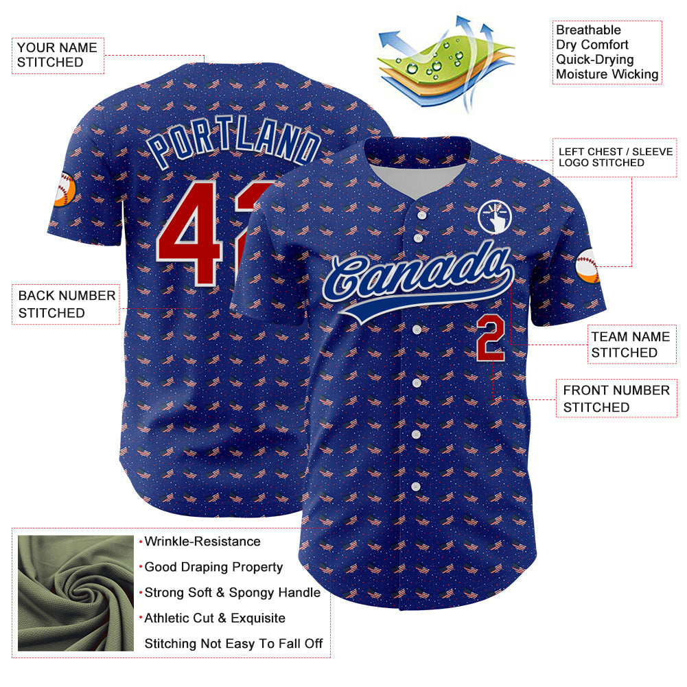 Custom Thunder Blue Red-Royal 3D American Flag Authentic Baseball Jersey view 3