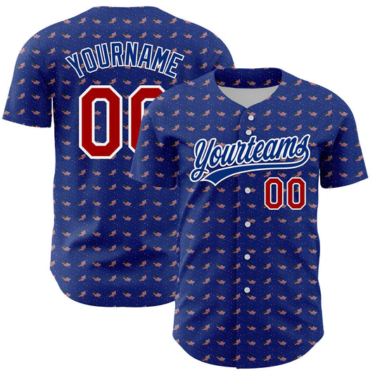 Custom Thunder Blue Red-Royal 3D American Flag Authentic Baseball Jersey - Main View