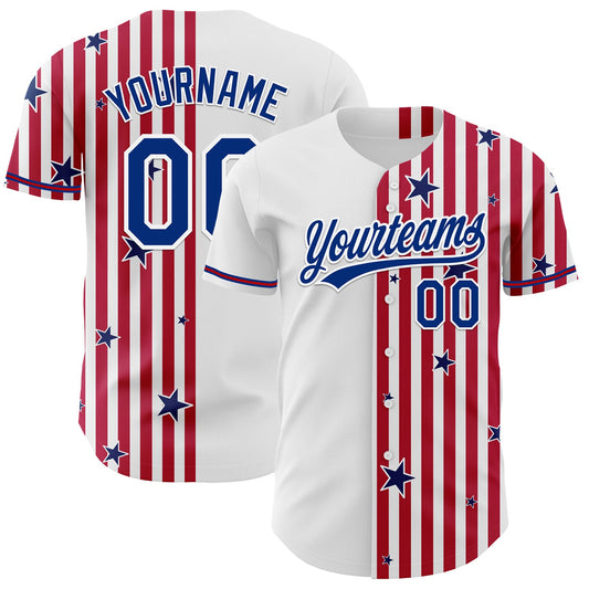 Custom White Royal Red-US Navy Blue 3D American Flag Stars Authentic Baseball Jersey - Main View