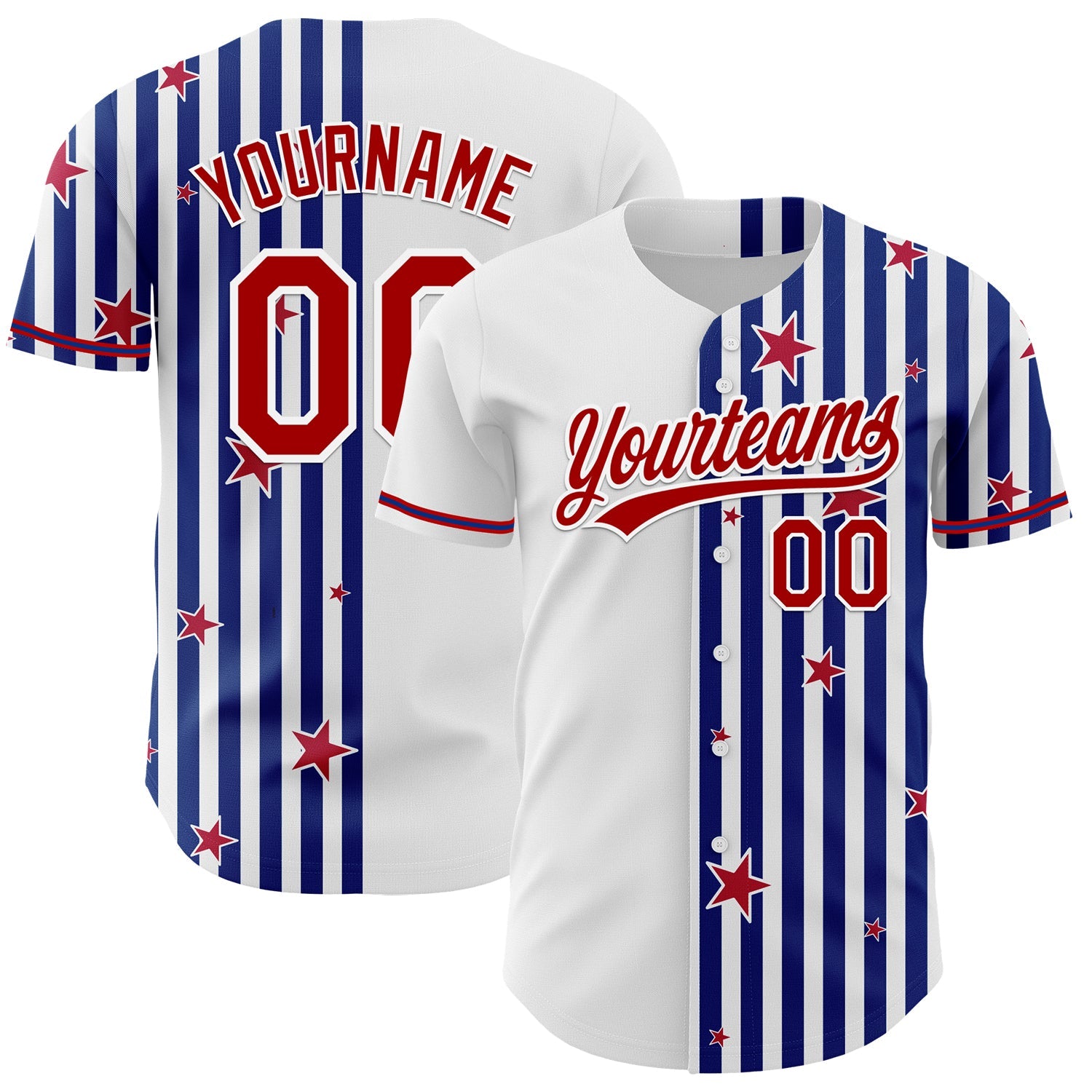 Custom White Red-Royal 3D American Flag Stars Authentic Baseball Jersey view 2