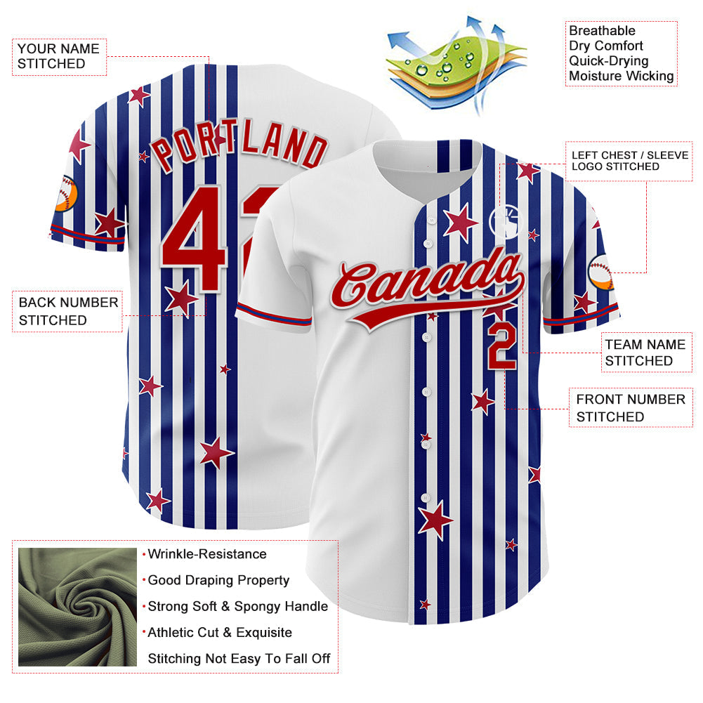 Custom White Red-Royal 3D American Flag Stars Authentic Baseball Jersey view 3