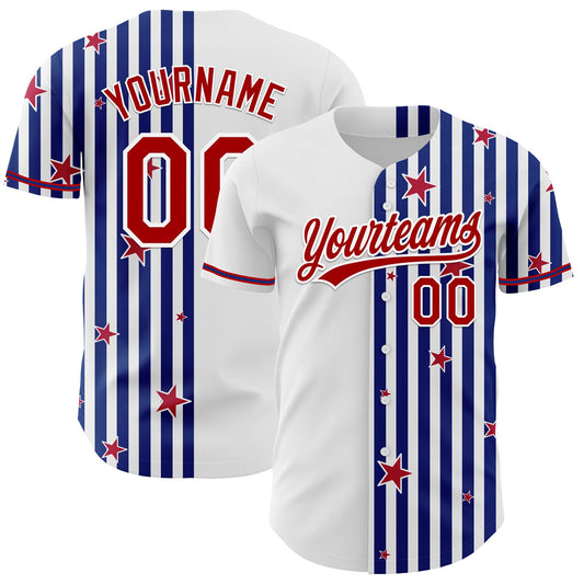 Custom White Red-Royal 3D American Flag Stars Authentic Baseball Jersey - Main View