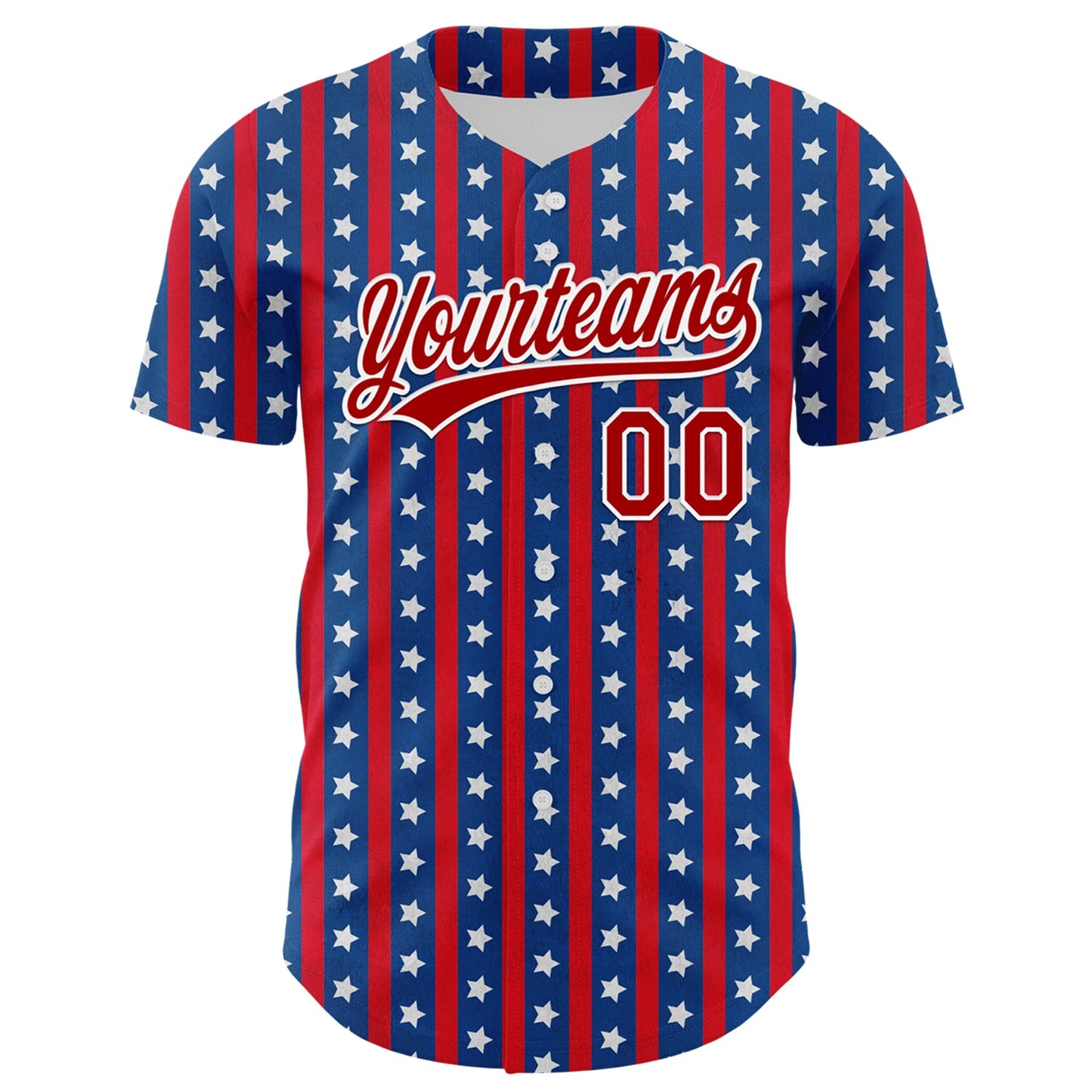 Custom Royal Red-White 3D American Flag Stars Authentic Baseball Jersey view 2