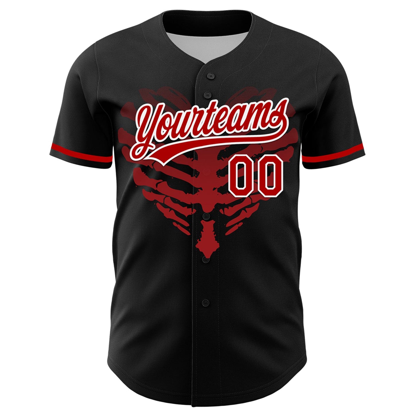 Custom Black Red-White 3D Pattern Design Gothic Style Devil Heart Authentic Baseball Jersey view 2