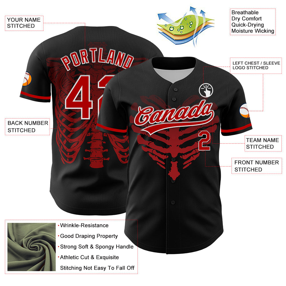 Custom Black Red-White 3D Pattern Design Gothic Style Devil Heart Authentic Baseball Jersey view 3