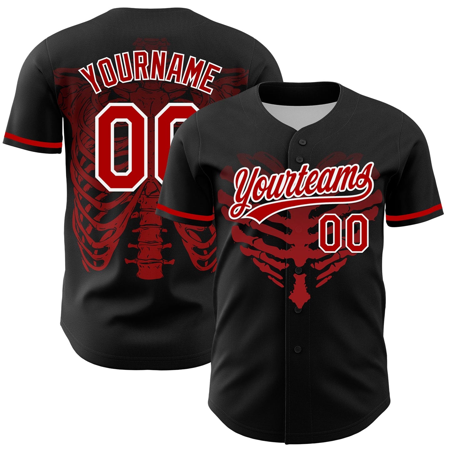 Custom Black Red-White 3D Pattern Design Gothic Style Devil Heart Authentic Baseball Jersey - Main View