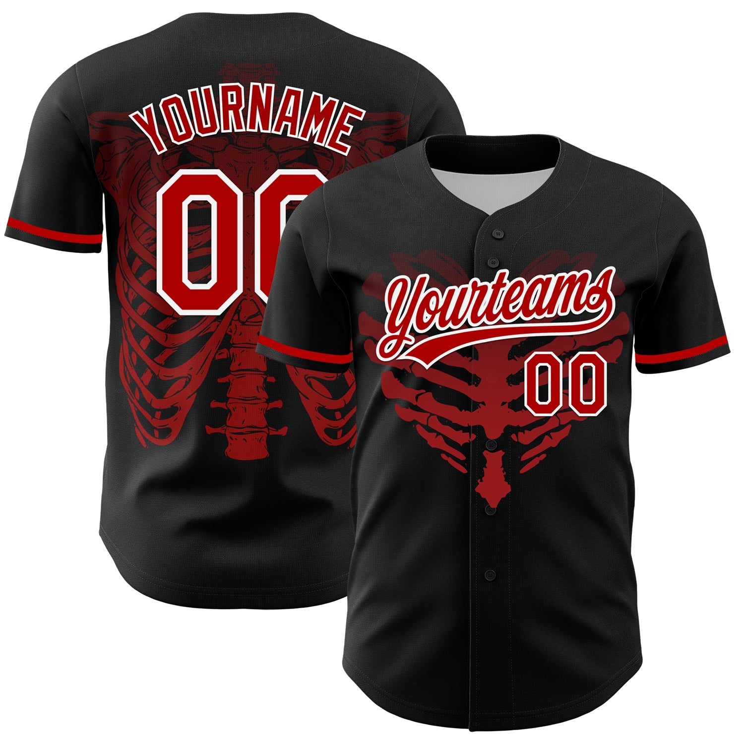 Custom Black Red-White 3D Pattern Design Gothic Style Devil Heart Authentic Baseball Jersey - Main View